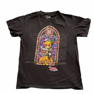 The Legend of Zelda Windwaker Link Glass Window Black T-Shirt Size Med Nintendo